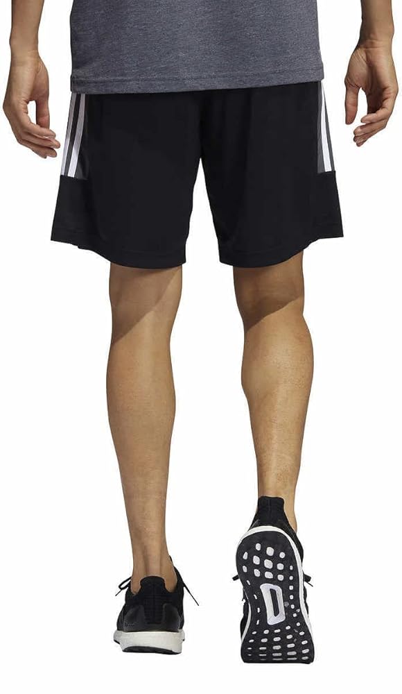 adidas Mens 3 Stripe Shorts with Zipper Pockets (Black/Grey
